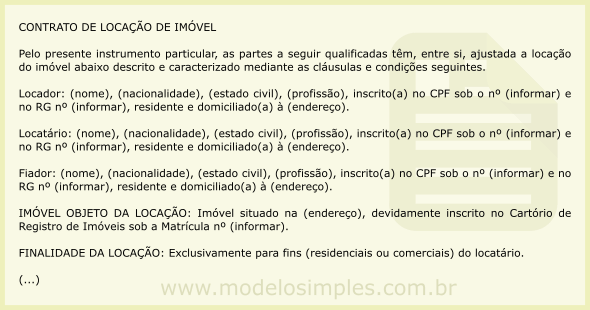 Modelo de Contrato de Locação de Imóvel com Fiador