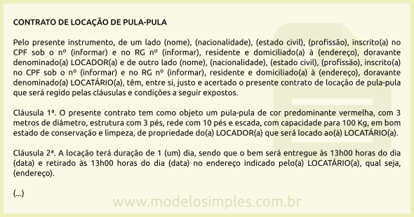 Modelo de Contrato de Locação de Pula-Pula