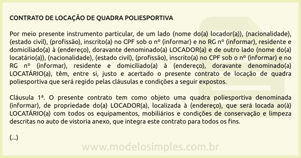 Modelo de Contrato de Locação de Quadra Poliesportiva