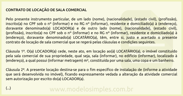 Modelo De Contrato De Locação De Sala Comercial