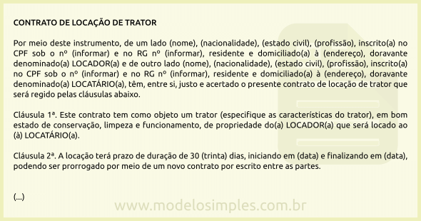 Modelo de Contrato de Locação de Trator