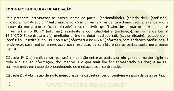 Modelo de Contrato de Mediação