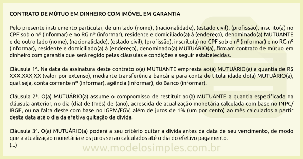 Empréstimo de dinheiro entre particulares contrato