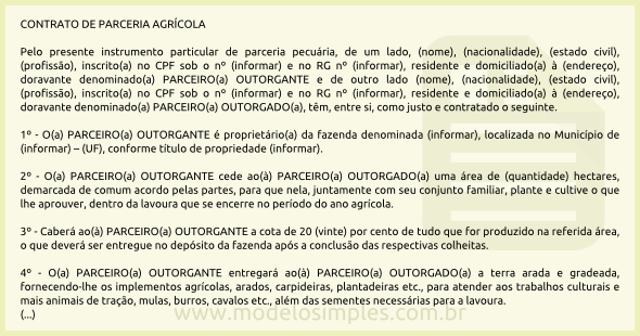 Modelo de Contrato de Parceria Agrícola