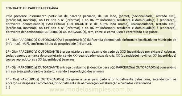 Modelo de Contrato de Parceria Pecuária