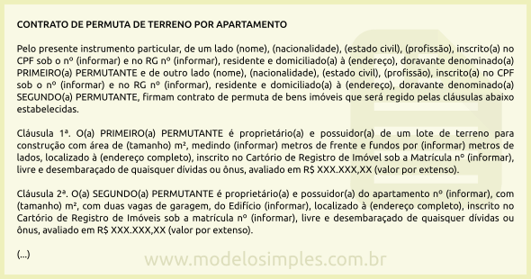 Modelo de Contrato de Permuta de Terreno por Apartamento