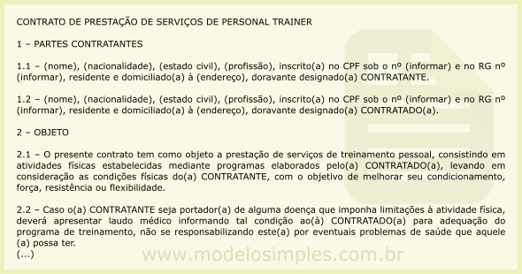 Modelo de Contrato de Prestação de Serviços de Personal Trainer