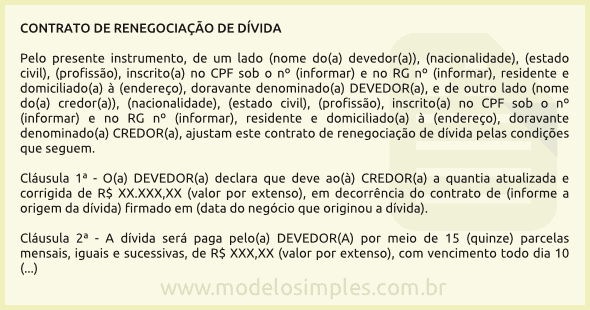 Modelo de Contrato de Renegociação de Dívida