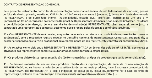 Modelo de Contrato de Representação Comercial