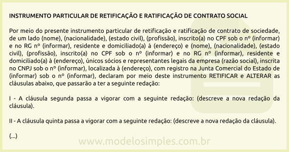 Modelo de Contrato de Retificação e Ratificação de Contrato Social