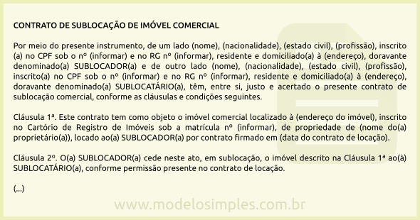 Modelo de Contrato de Sublocação de Imóvel Comercial