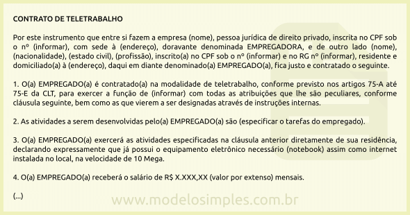 Modelo de Contrato de Teletrabalho