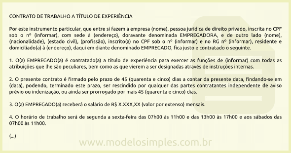 Modelo de Contrato de Trabalho a Título de Experiência