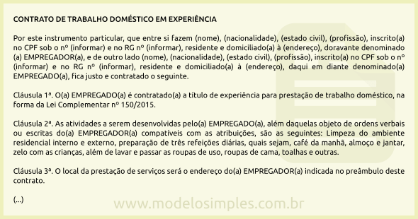 Exemplo De Contrato De Trabalho Empregada Doméstica Novo Exemplo