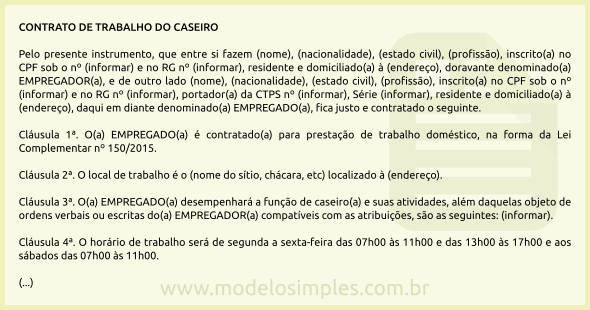 Modelo de Contrato de Trabalho do Caseiro