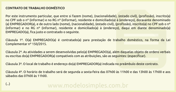 Modelo de Contrato de Trabalho Doméstico