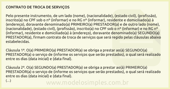 Modelo de Contrato de Troca de Serviços