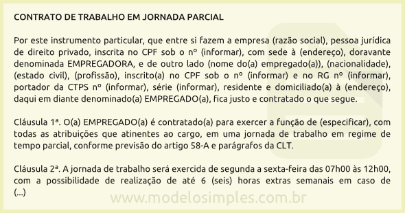 Modelo de Contrato em Jornada Parcial de Trabalho