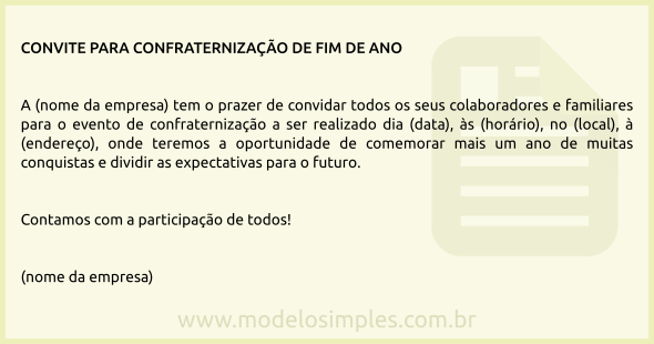 Modelo de Convite para Confraternização de Fim de Ano