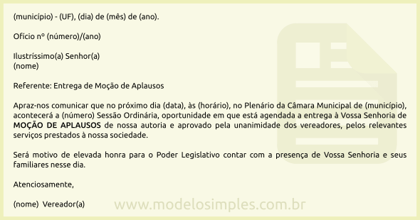 Modelo de Convite para Entrega de Moção de Aplausos