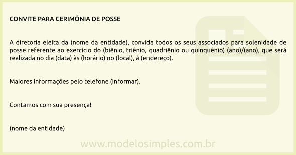 Modelo de Convite para Cerimônia de Posse da Diretoria