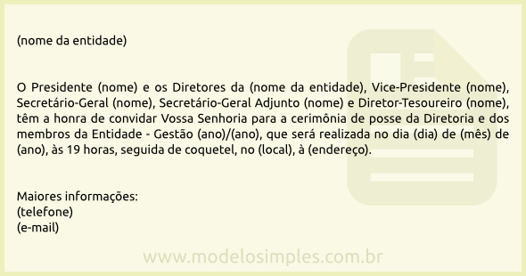 Modelo de Convite para Posse da Diretoria