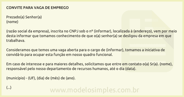 Modelo de Convite para Preencher Vaga de Emprego na Empresa