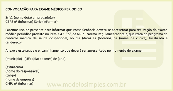 Modelo de Convocação para Exame Médico Periódico