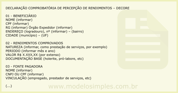 Modelo de Declaração Comprobatória de Percepção de Rendimentos