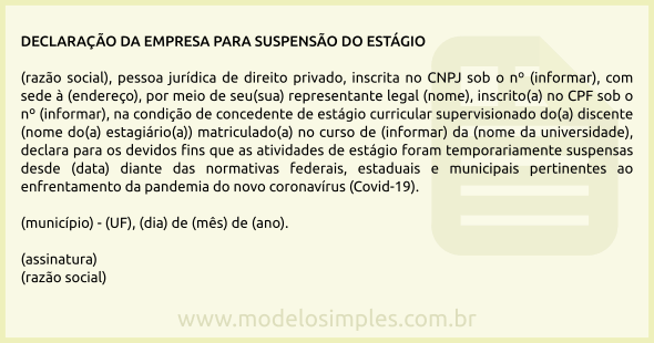 Modelo de Declaração da Empresa para Suspensão do Estágio