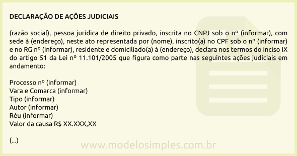 Modelo de Declaração de Ações Judiciais