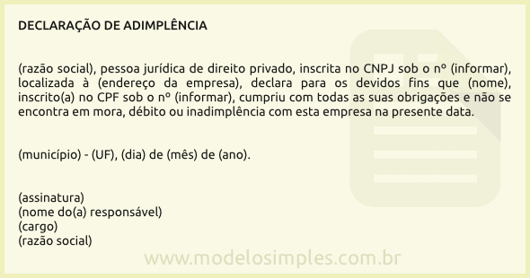 Modelo de Declaração de Adimplência