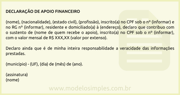 Modelo de Declaração de Apoio Financeiro