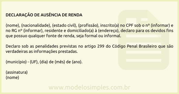 Modelo de Declaração de Ausência de Renda