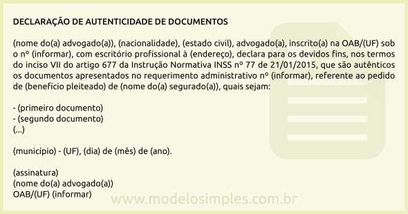 Modelo de Declaração de Autenticidade de Documentos pelo Advogado