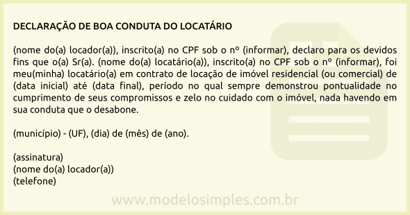 Modelo de Declaração de Boa Conduta para o Ex-Locatário