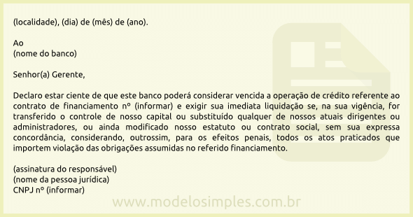 Modelo de Declaração de Ciência e Responsabilidade para 