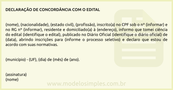 Modelo de Declaração de Concordância com o Edital