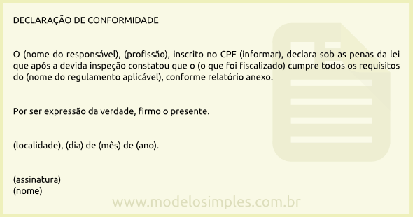 Modelo de Declaração de Conformidade