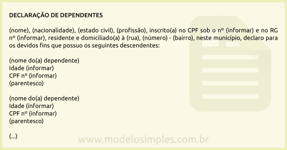 Modelo de Declaração de Dependentes