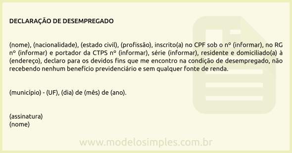 Modelo de Declaração de Desempregado