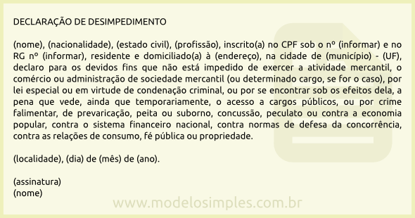 Modelo de Declaração de Desimpedimento