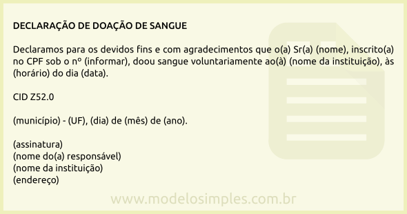 Modelo de Declaração de Doação de Sangue