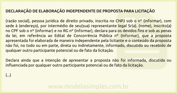 Modelo de Declaração de Elaboração Independente de Proposta