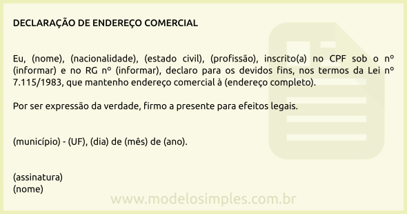 Modelo de Declaração de Endereço Comercial