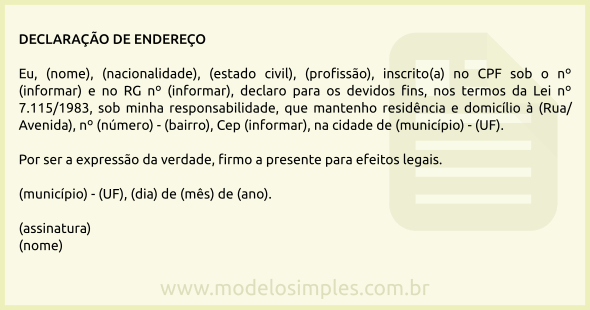 Modelo de Declaração de Endereço