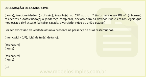 Modelo de Declaração de Estado Civil