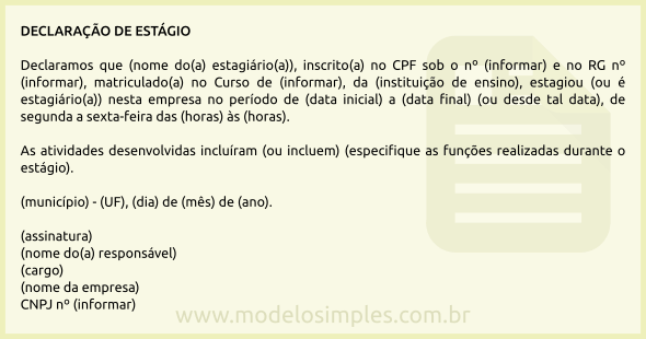 Modelo de Declaração de Estágio