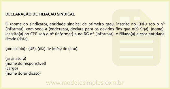 Modelo de Declaração de Filiação Sindical