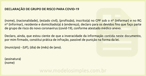 Modelo de Declaração de Grupo de Risco